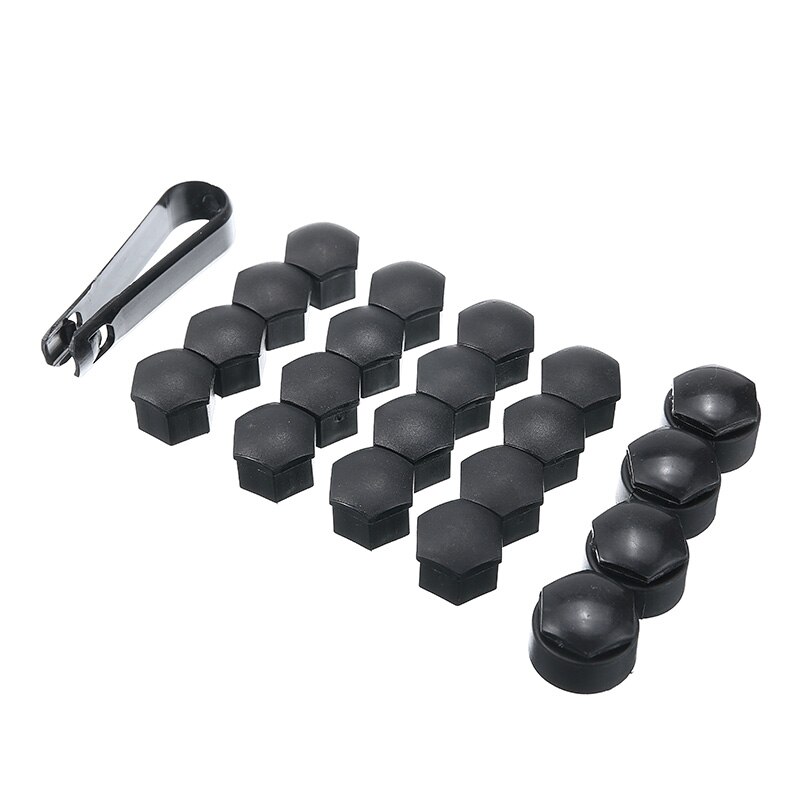 20 stk/sett matt svart 17mm hjul bolt bolt muttere lokk støvtett deksel med fjerningsverktøy nøkkel biltilbehør
