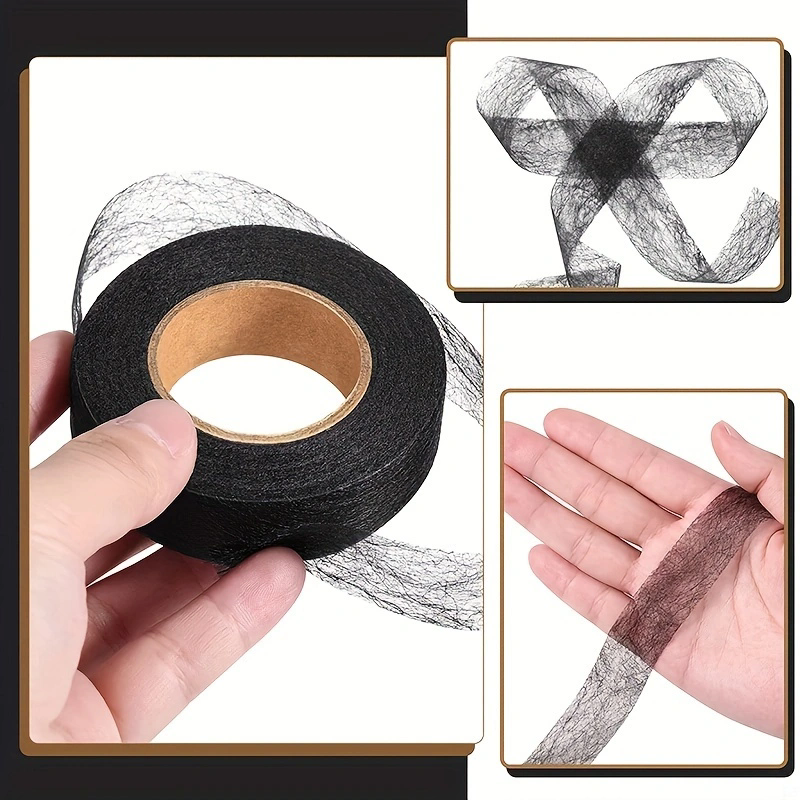 2 rollos de tela adhesiva de doble cara para ropa, cinta adhesiva para planchar en el dobladillo, Web de entrelazado, accesorios de retales de costura DIY, color blanco y negro
