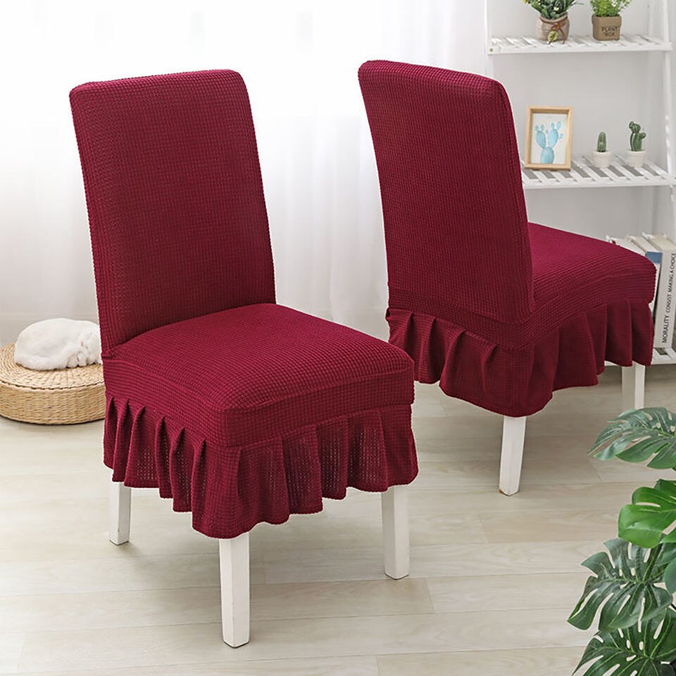 Super Soft Polar Fleece Fabric Skirt Style Chair Cover Elastic Chair Covers Spandex For Kitchen/Wedding Chair Covers Dining Room: Wine red