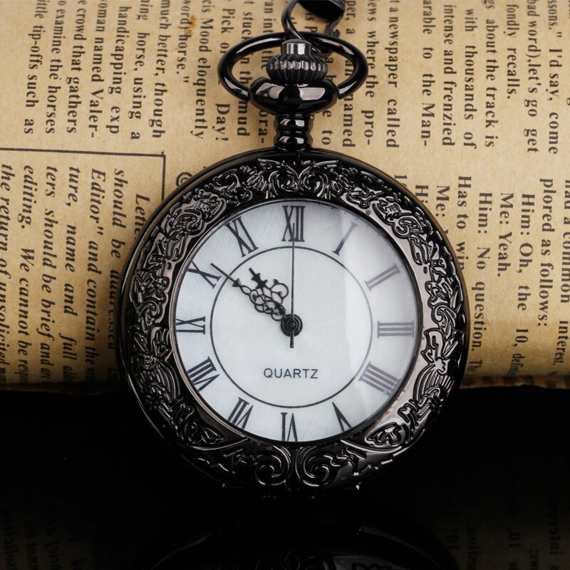 Open Face Quartz Pocket Watch Roman Numbers Analog Display Pendant Clock with Necklace Chain for Mens Womens
