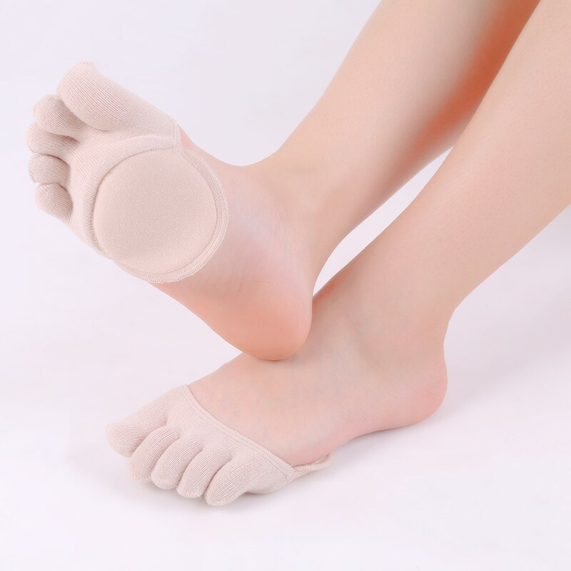 3 Pairs Women Socks Sponge Silicone Anti-slip Lining Open Toe Heelless Liner Sock Invisible Forefoot Cushion Foot Cotton Pad