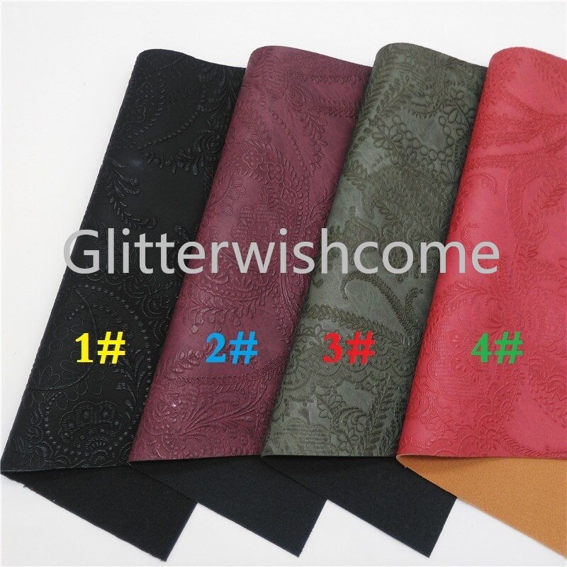 Canapé en similicuir vinyle de taille A4 | Glitterwishcome 21x29cm pour nœuds, tissu à fleurs en relief, feuilles de cuir pour nœuds, GM524A