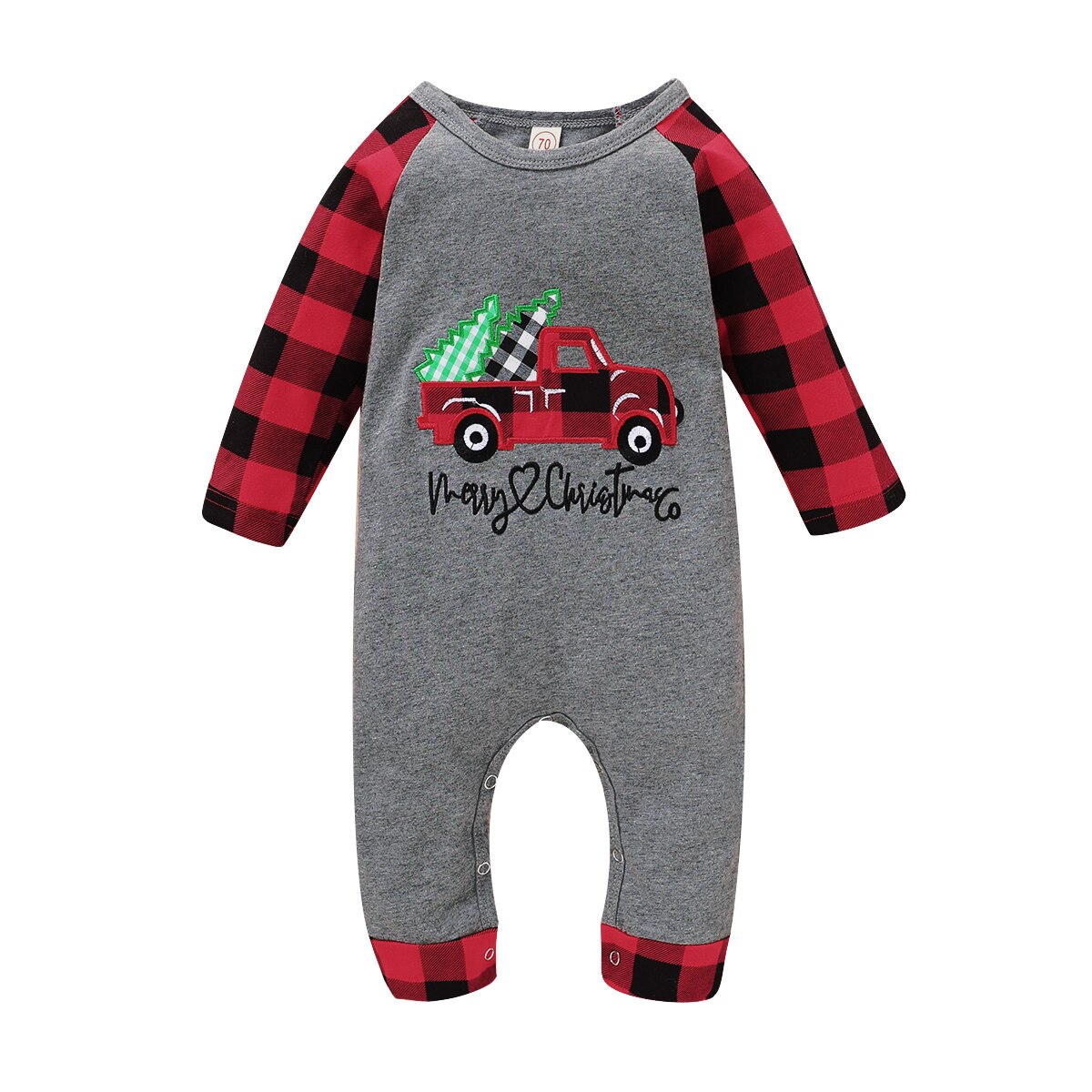 Nyfödda flickor halloween tacksägelse jul jumpsuits rund hals långärmad tecknad rand rutig lång romper overall kläder: C / 9m