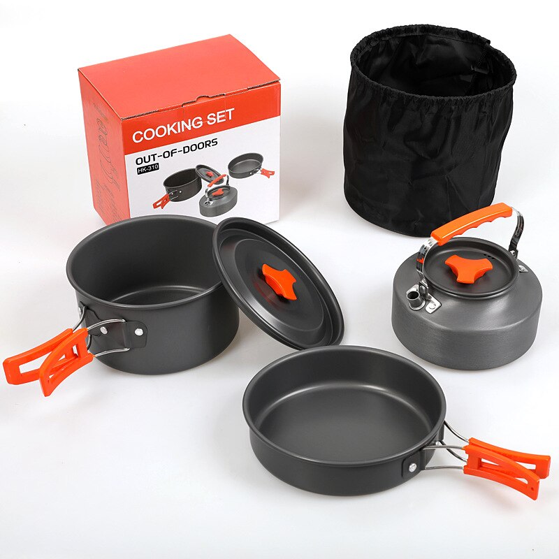 Camping Cookware Kit Set Water Kettle Pan Pot Travelling Hiking Picnic BBQ Tableware Equipment Outdoor Aluminum Cooking: 3