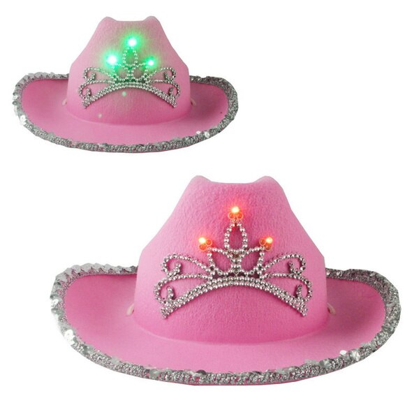 Led Pink Cowboy Cowgirl Hat Western Tiara Cowgirl Hat for Women Girl Tiara Cowgirl Hat Cowboy Cap Costume Party Dress Up