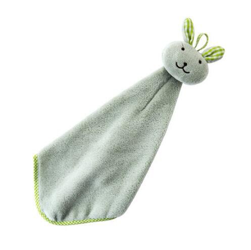 Baby Infant Coral Velvet Hand Towel Cartoon Animal Rabbit Kitchen Hanging Bath Wipe Towel Washcloths Kids Handkerchief: Green