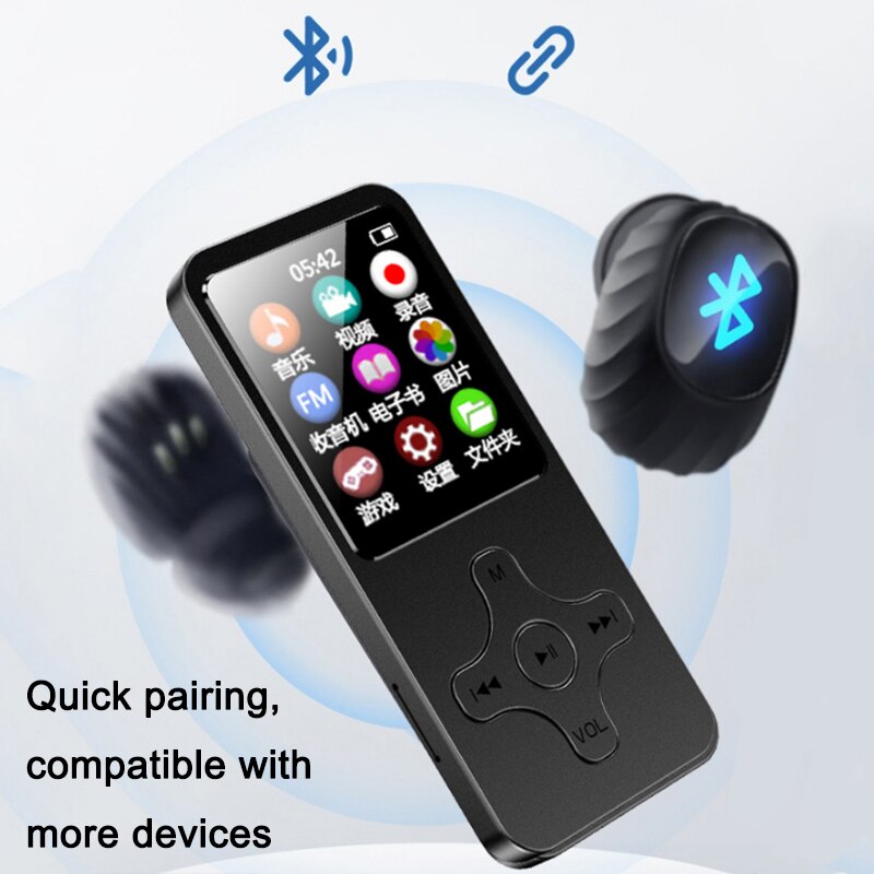 MP3 MP4 Avec Bluetooth Haut-Parleur Touche tactile Intégré 16/32 GO HiFi Mini Portable Walkman avec Radio FM L&#39;enregistrement E-book