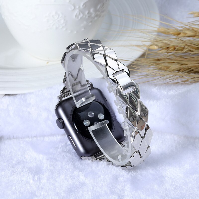 Bracelet en acier inoxydable pour Bracelet de montre pomme 38mm 42mm iWatch 4 bandes 44mm 40 mm Bracelet de ceinture en métal rhombique montre Apple 5 4 3 2 1: silver / 38mm or 40mm