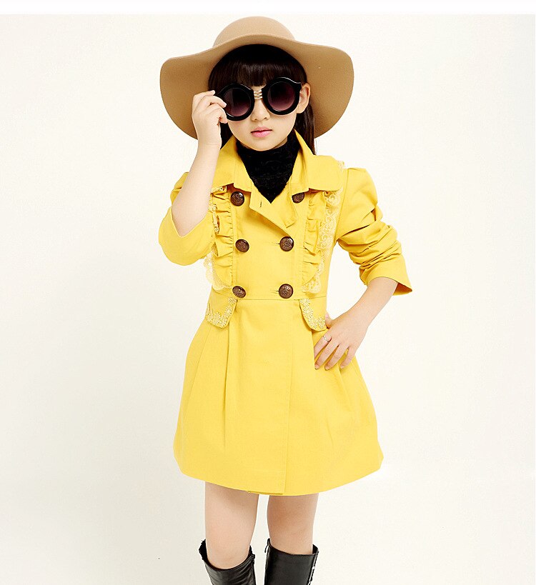 Vêtements d'automne pour enfants filles | trench coupe-vent, style long en coton solide pour filles,: yellow / 6
