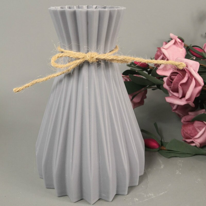 Jarrones de plástico modernos, jarrón de flores anticerámica europeo, elementos de decoración para boda hogar, de ratán, irrompible, simplicidad, macetas: A-Gray