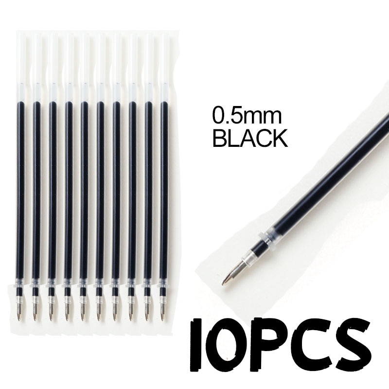 10Pcs Zwarte Gel Pen Vullingen 0.5Mm Zwarte Inkt Kawai Patroon Kantoorbenodigdheden Levert 13Cm Lengte