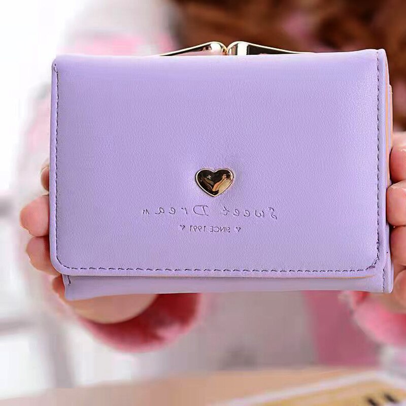 Vrouwelijke Korte Lederen Portefeuilles Koreaanse Versie Vrouwen Organisator Portemonnee Dames Clutch Bag Met Foto &#39;S Id Venster: Purple