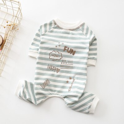 Hund Kleidung Gesamt-spielanzug Entzückende Haustier Gestreiften Pyjama 100% Baumwolle Yorkie Malteser Pudel Hause Tragen Französisch ziehen: Licht Grün / S