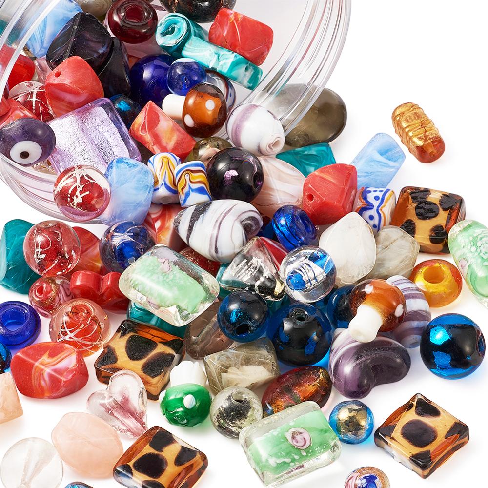 Cuentas de colores mezclados hechas a mano, cuentas de formas surtidas para fabricación de joyas, manualidades, decoración, 4 ~ 20x4 ~ 20mm, F50, 200 unids/lote por caja