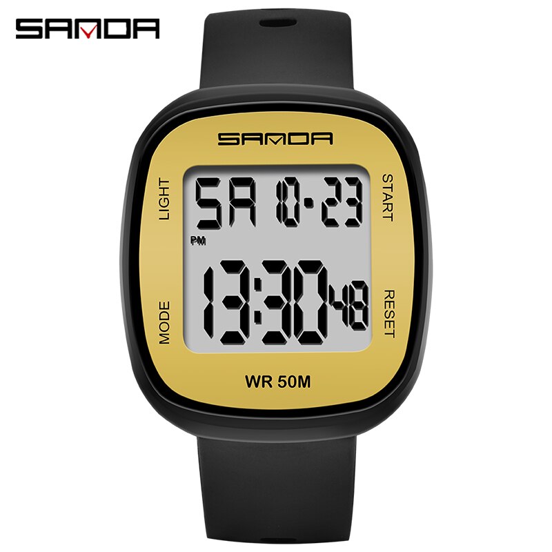 Sanda heren elektronisch horloge, eenvoudig studentenhorloge, jongens sporthorloge, waterdicht horloge voor heren, relogio honhx digitaal: Zwart geel