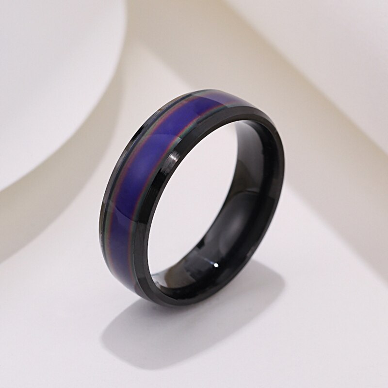 6mm unisex Ändern Farbe Ringe für Frauen Edelstahl Stimmung Gefühl Tracker Ring für Männer Neuheit Schmuck für Party WC039: 10 / Schwarz