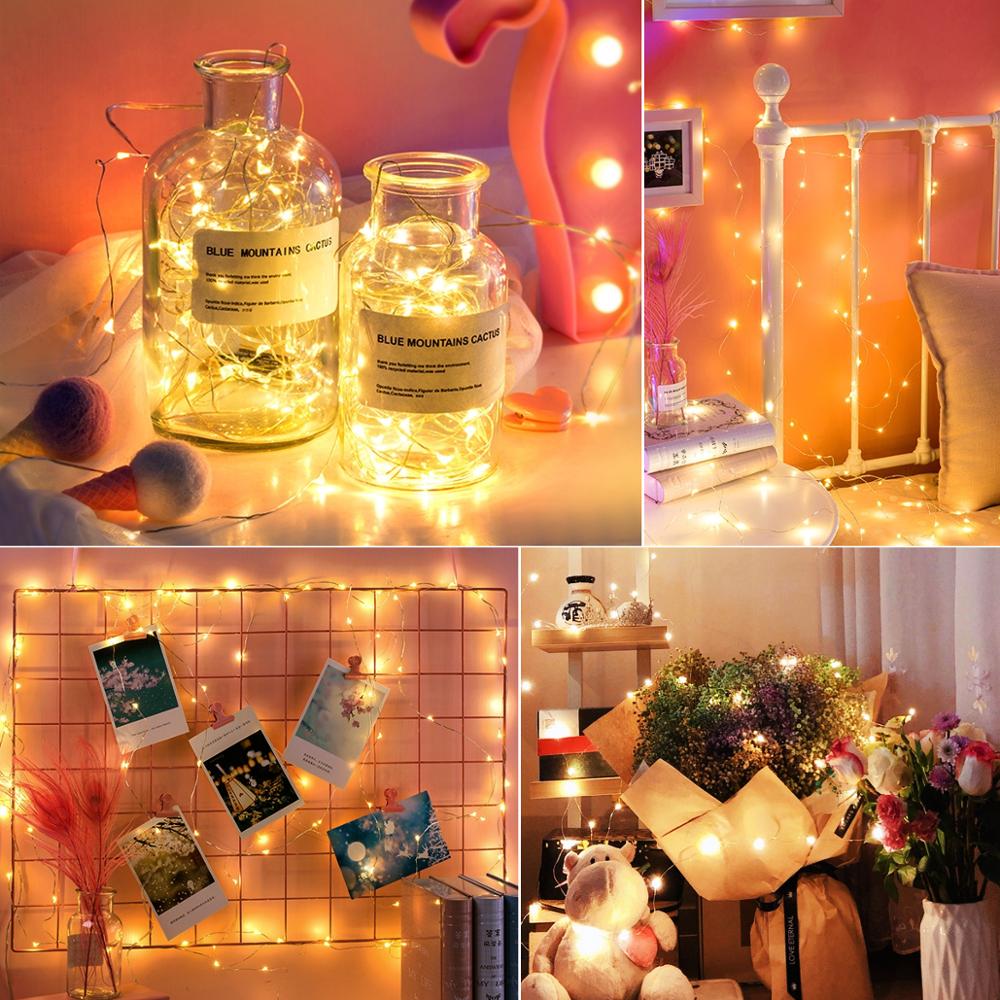 5/10/20m jul led ljus dekoration utomhus solenergi sträng ljus usb krans fairy lights bröllopsfest belysning