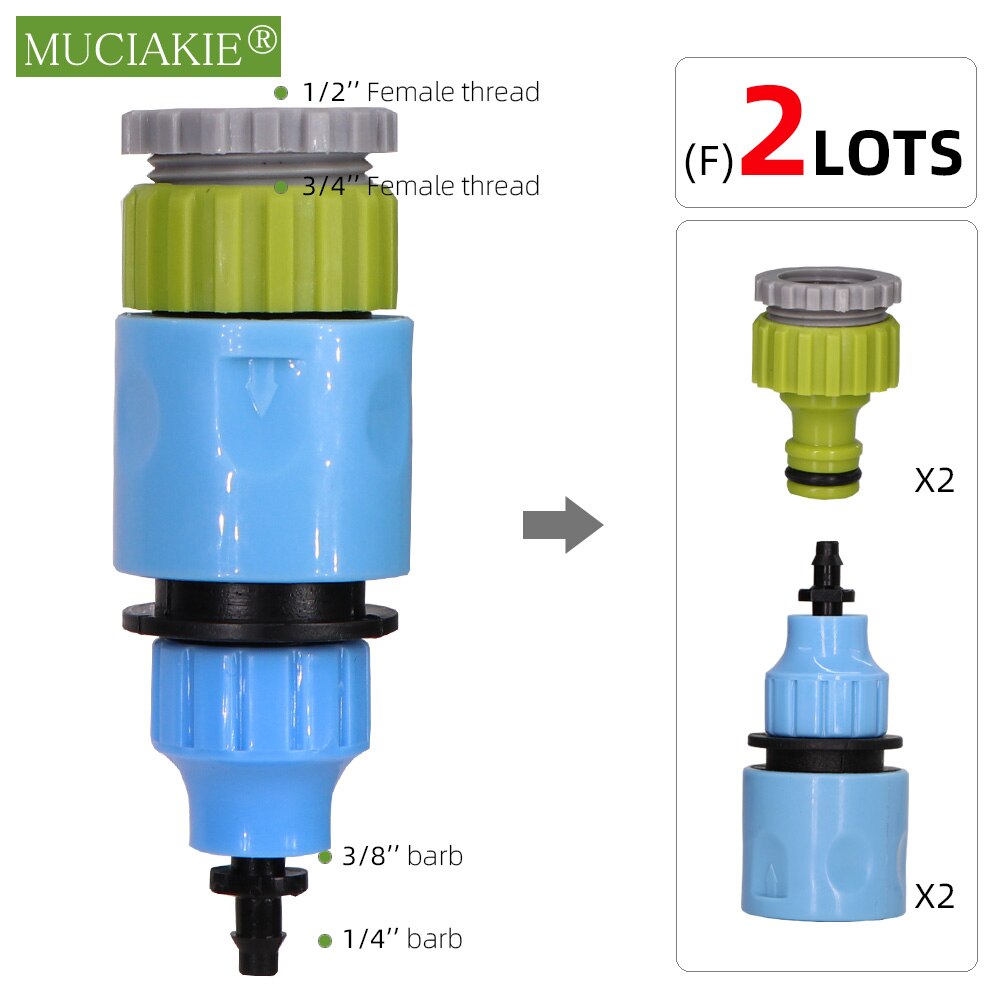 MUCIAKIE 2pz Attacco Rapido Adattatore con 1/4 (ID 4mm) o 3/8 &#39;&#39;(8mm) connettore spinato Nastro A Goccia per L&#39;irrigazione Irrigazione del Giardino: Fx2pcs