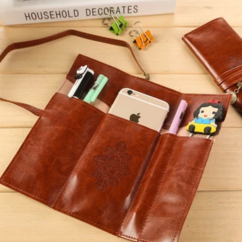 Vintage Roll PU Leather Pencil Case Twilight Pen Pouch Student Stationery Woman Cosmetic Storage Bag Pencilcase
