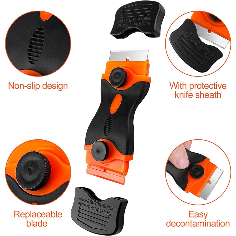 Raspador de lâmina de barbear, raspador de vidro de dois gumes com lâminas de plástico de metal, raspador multiuso para remover decalques adesivos