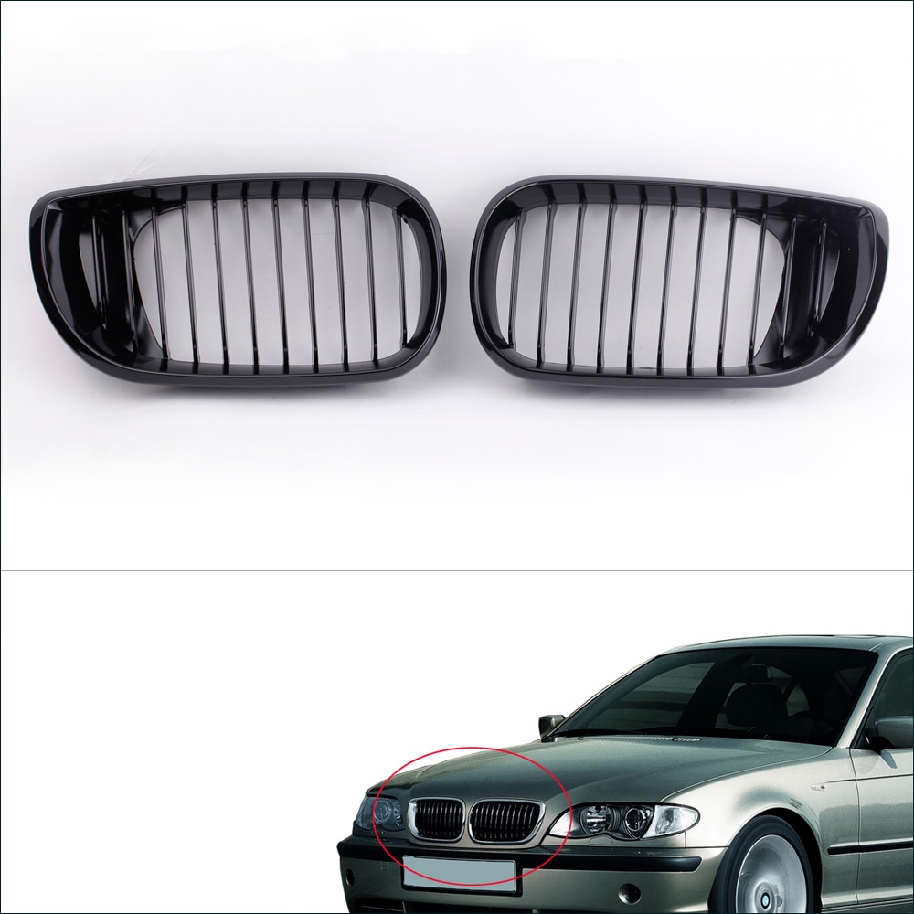 Accesorios de coche 2 uds parrilla delantera de coche brillo negro riñón Parrilla delantera para BMW E46 3 serie 4 puerta 2002-2005