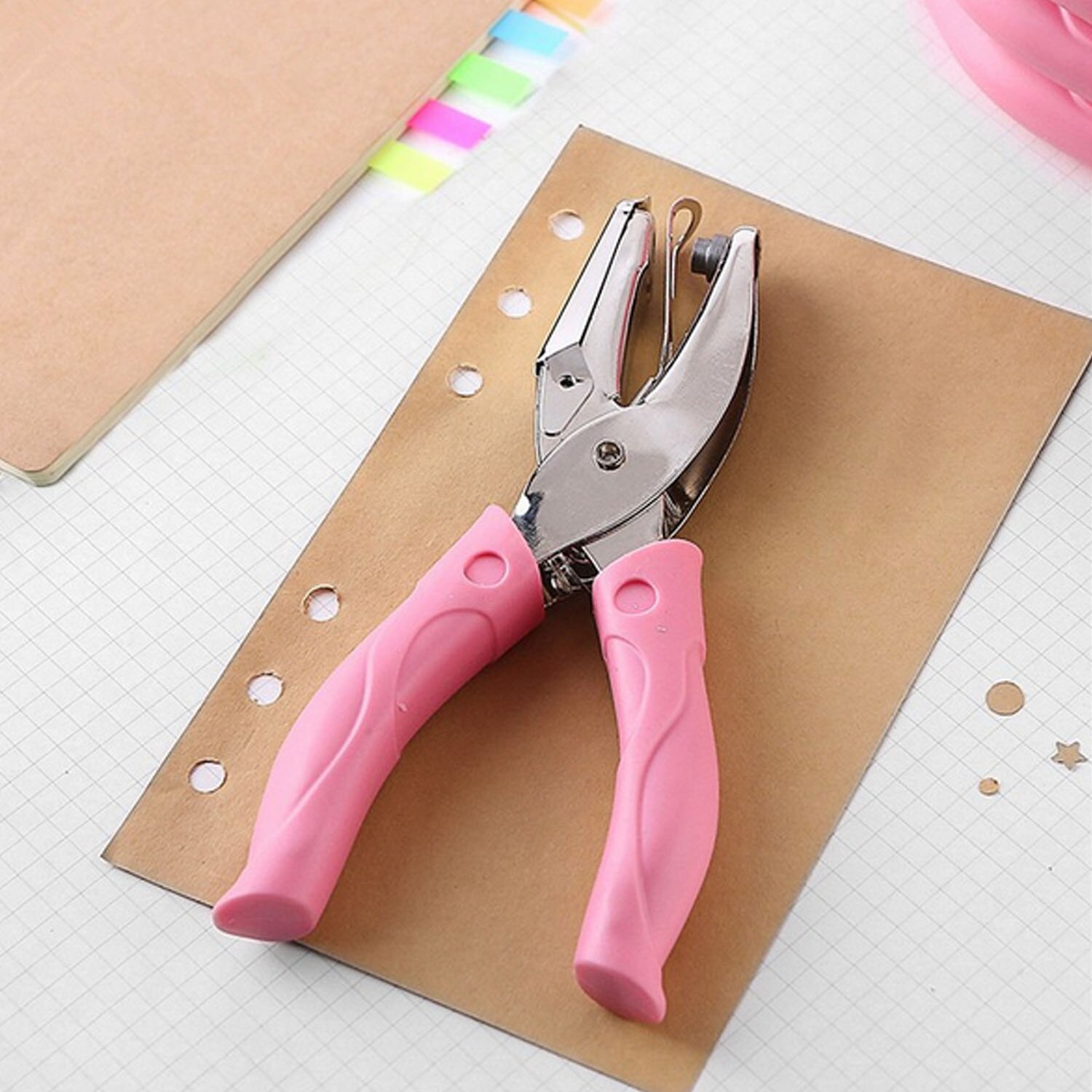 Manual Metal Single Hole Punch Puncher with Silicone Handle for Office School Home Paper Scrapbook Notebook Greeting Cards