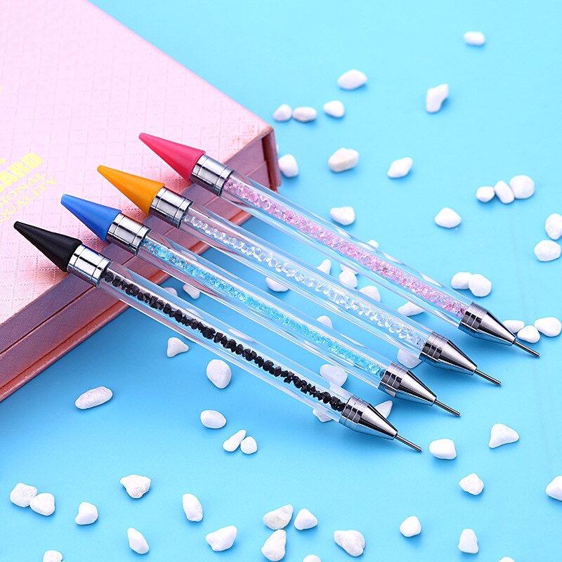 Stylo de cire acrylique à double extrémité pour pointillage des ongles, outil de manucure pour Nail Art, strass, 1 pièce