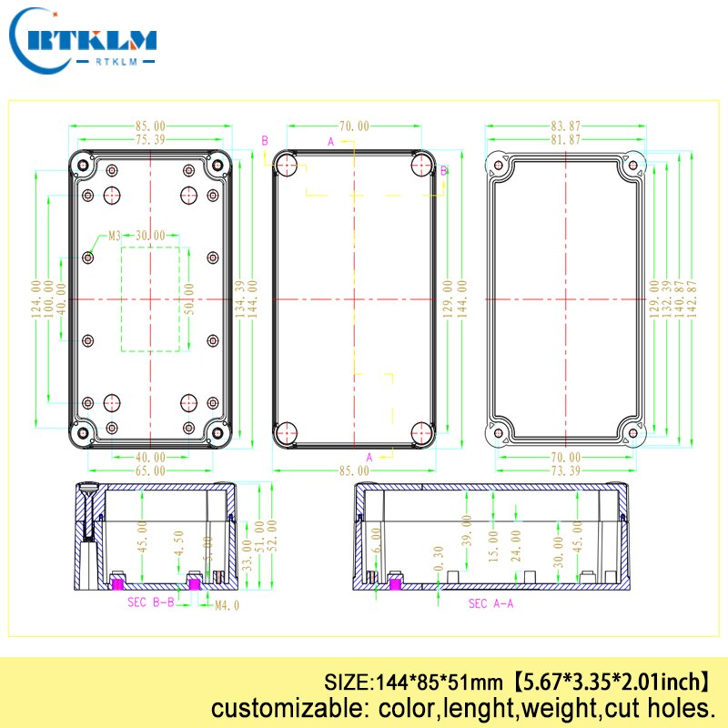 Plastic instrument enclosure Waterproof electronic project box IP68 ABS transparent junction box diy waterproof bx 144*85*51mm