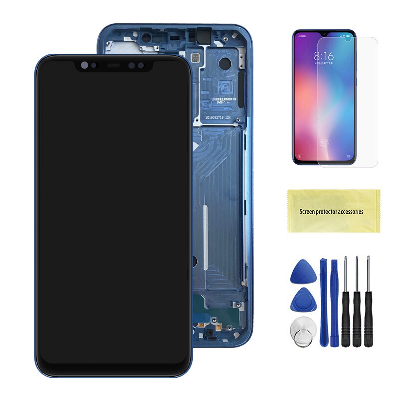 6.21 ''Originele Display Voor Xiaomi Mi 8 Touch Screen Digitizer Vergadering Met Frame Voor Xiaomi Mi8 Vervanging Reparatie Onderdelen: AMOLED Blue Frame