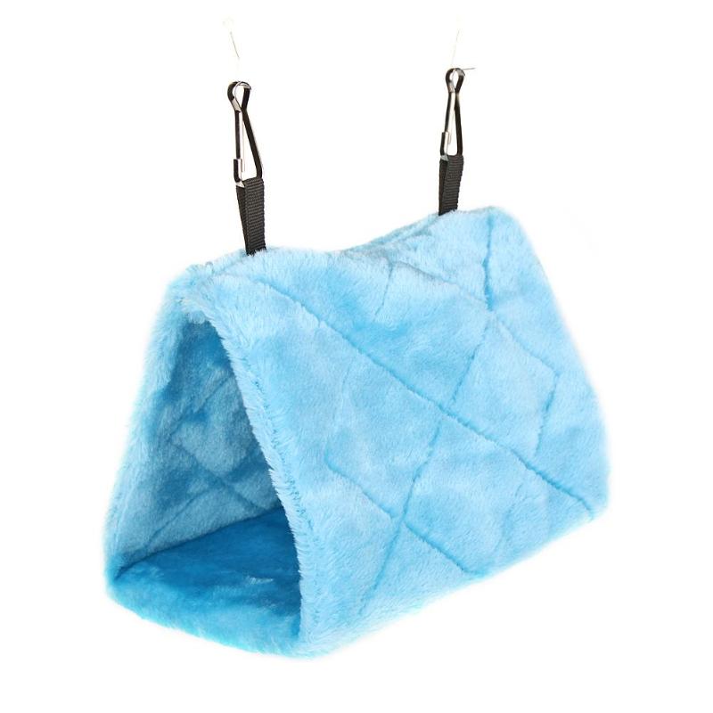 Hamaca suave y cálida de felpa para pájaros loros, nido de mascotas, cama colgante, jaula de loro, hamaca, casa de choza de terciopelo Coral, adecuada para Lovebird: Azul / M