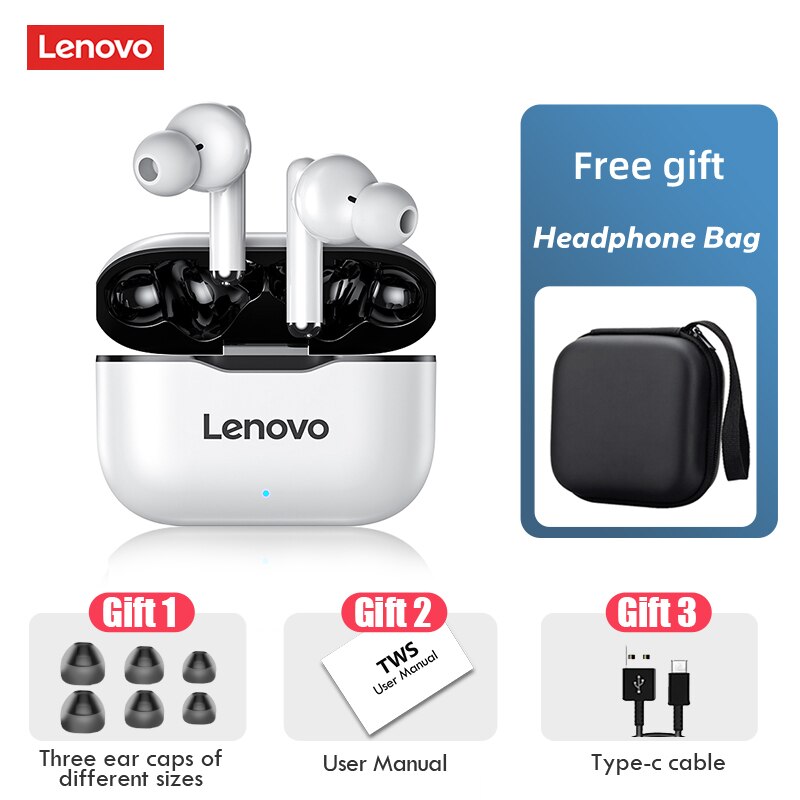 Lenovo LP1 Wireless Headphones Sport Waterproof Bluetooth Headphones 300mAh Charging Box HIFI Stereo Sound Earphones with Mic: Blackgift