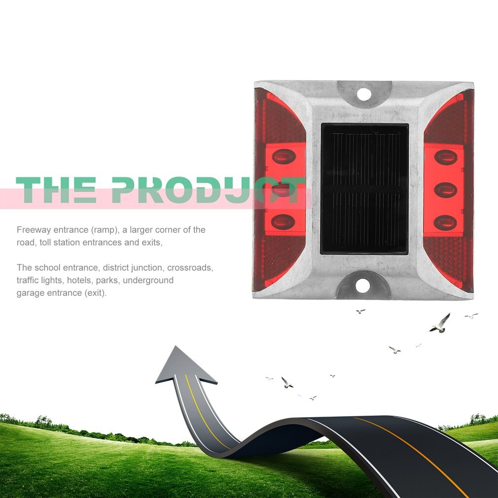 Aluminum Waterproof LED Solar Powered Road Stud Light Reflective Ground Light Path Deck Dock Warning Light