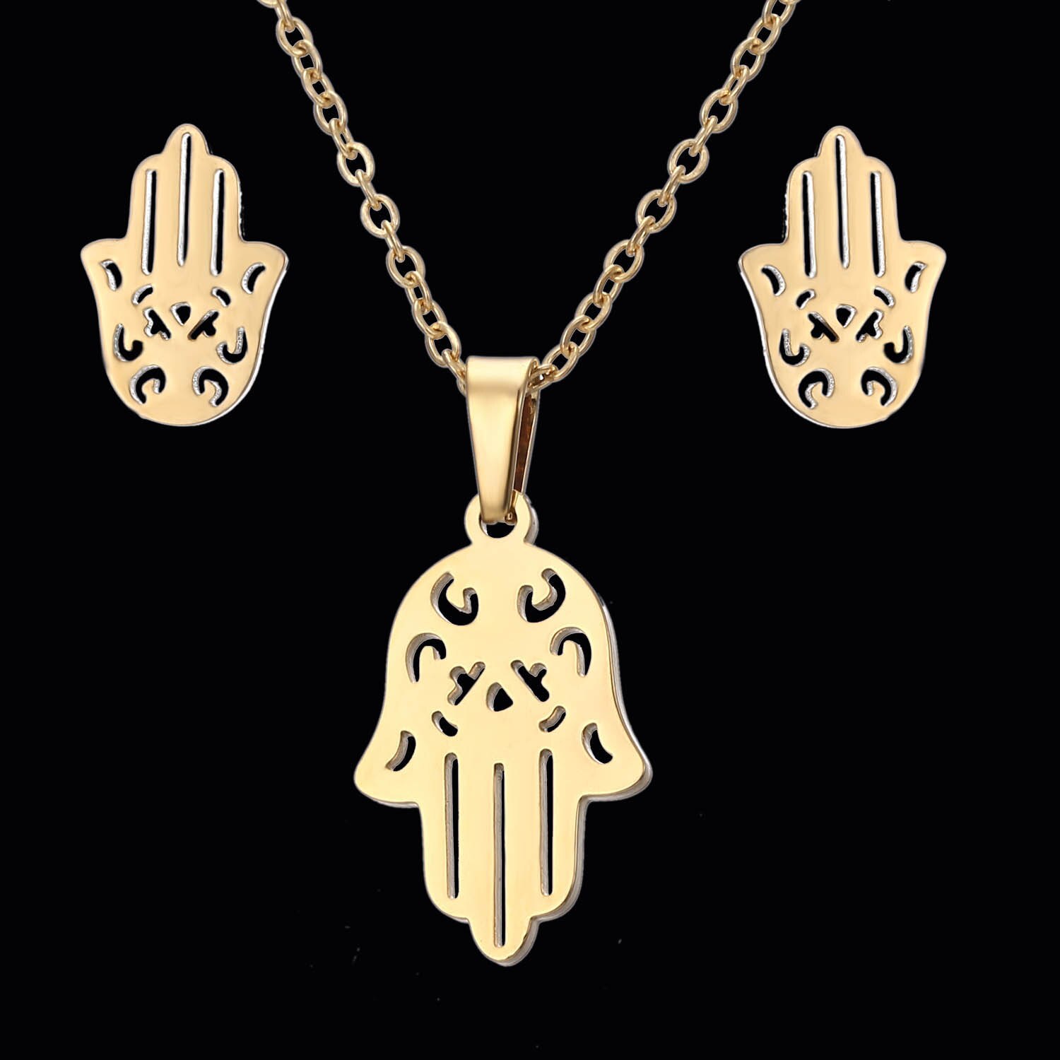 Rinhoo Goud Kleur Rvs Sets Voor Vrouwen Hart Kroon Liefde Cross Sterren Maan Ketting Oorbellen Set Bruid Bruiloft Sieraden: Palm