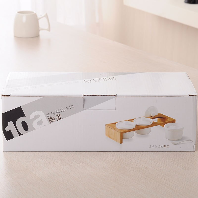 3PCs/Set 220ml Ceramic White Condiment Jar Home Kitchen Condiment Jar Simple Seasoning Household Salt Jar Kitchen Tools