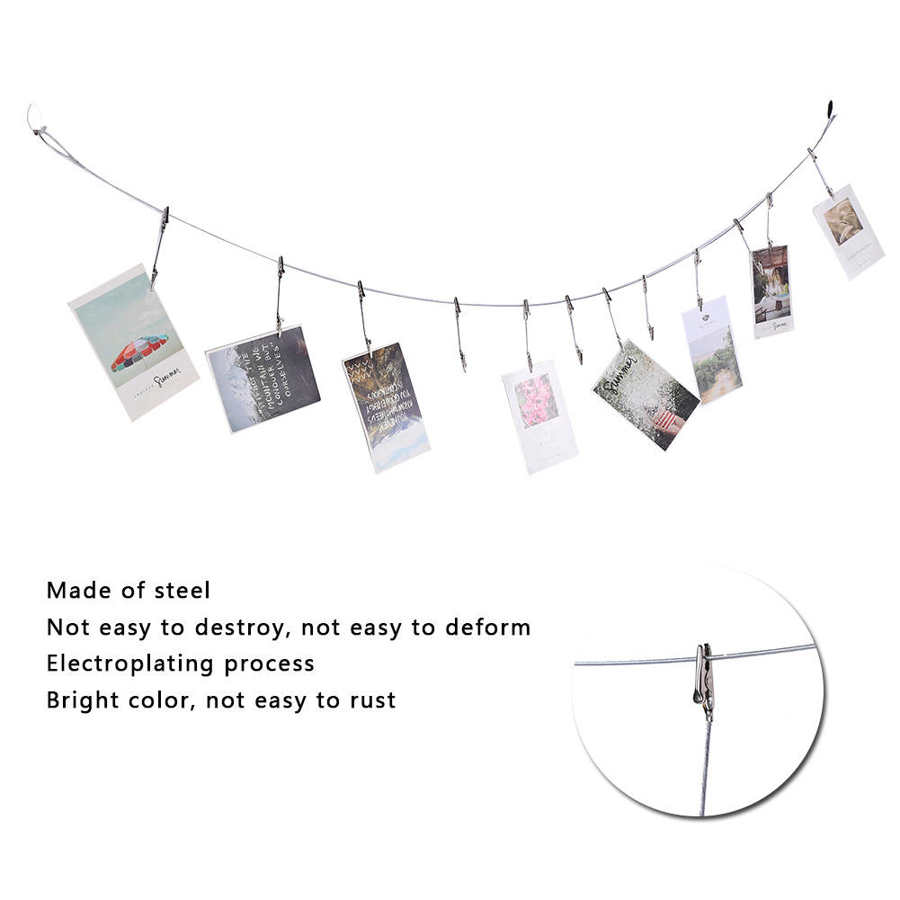 12Pcs Foto Clip String Wire Wanddecoratie Memorandum Postkaart Note 2 Hoofd Klem Foto Clip String