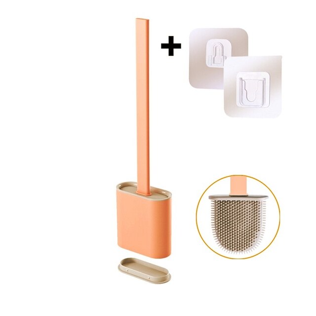 Muur Gemonteerde Siliconen Toiletborstel Met Houder Lekvrij Wc Borstel Borstels Gereedschap Set Voor Wc Badkamer Accessoires: Orange