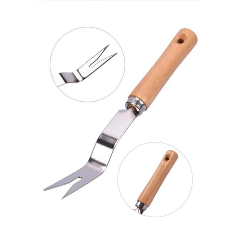 Lawn Effective Hand Weeding Puller Tool Garden Weeder Wood Long Handle Easy Apply Removal Digging Forked Sturdy Trimming