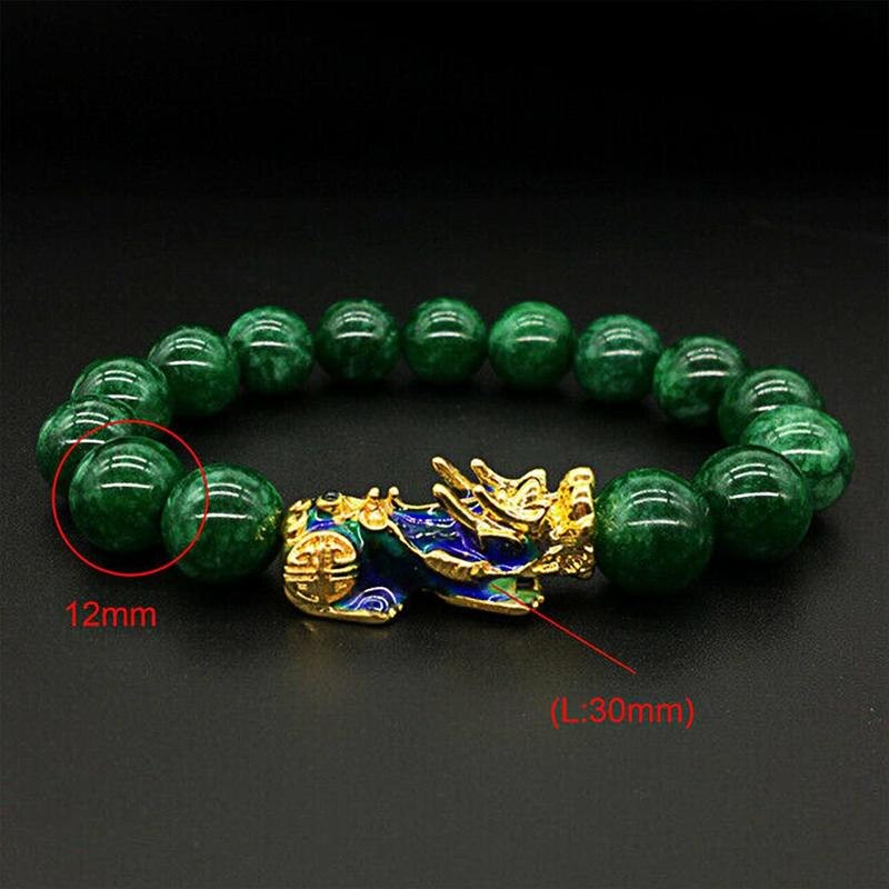 Doré PIXIU Bracelet Pour Les Femmes Hommes Vert Perles Bracelet Apporter Chance Courageux Richesse Feng Shui Bracelets pour hommes