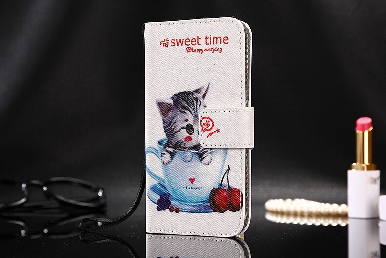 Capa de couro da aleta para bq 5540l rápido pro carteira titular do cartão telefone habitação: Fruit cat