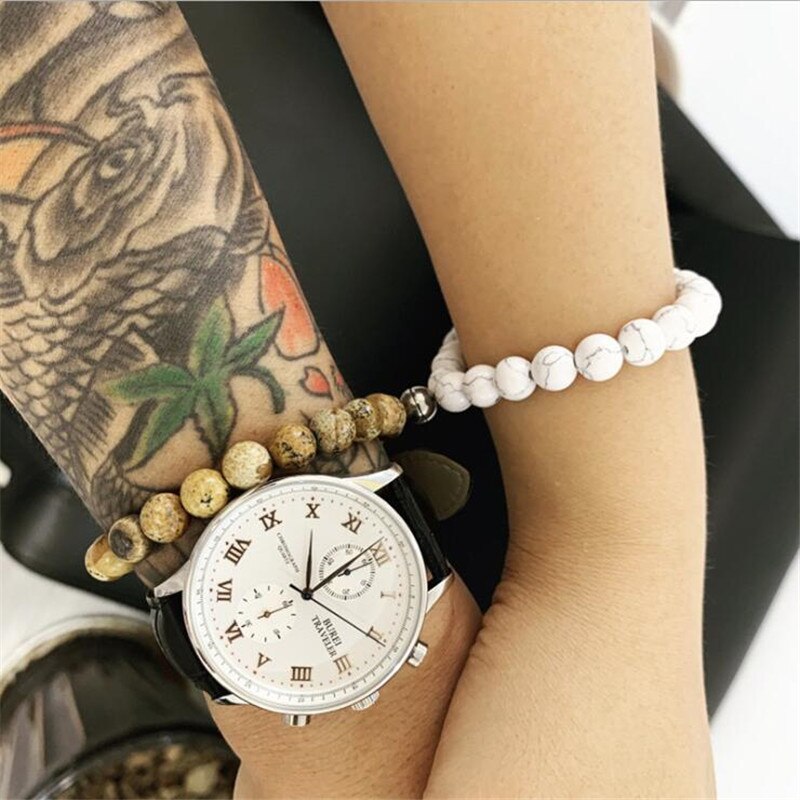 Koppels bedelarmbanden beste vriend stenen kralen armband mannen natuurlijke vulkanische matte steen aantrekkelijke sieraden armband