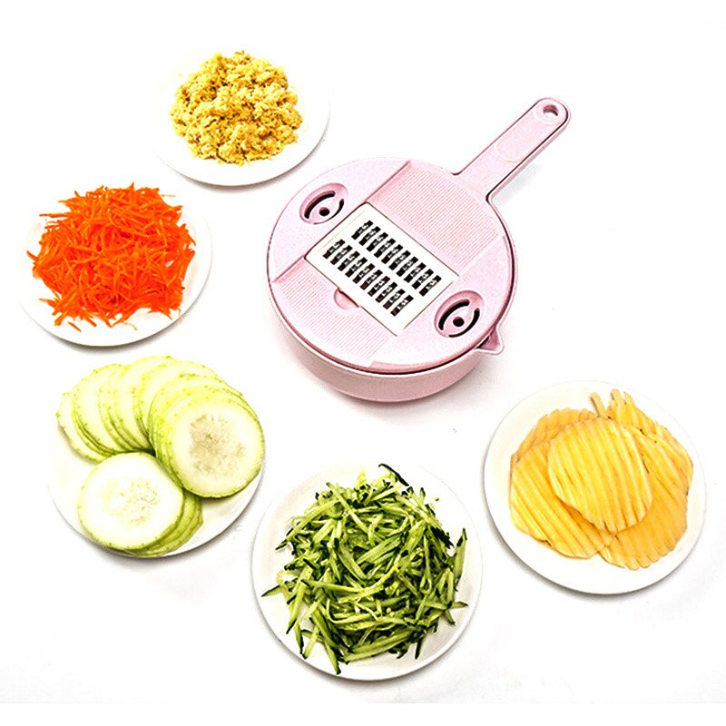 Multifunctionele 8 In 1 Mandoline Slicer Met Zeef Fruit Groente Snijder Aardappel Dunschiller Wortel Ui Keuken Accessoires Gadget: Roze