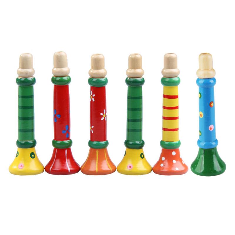 Farverig træblokfløjte pædagogisk trompet buglet hooter bugle pædagogisk legetøj ugiftigt smagløst børn musik leg: Default Title
