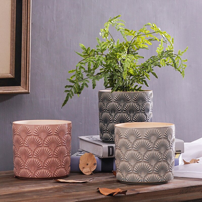 Japanese Style Ceramic Flower Pot Leaf Pattern Vase Dandelion Pattern Vase Simple Style Home Desktop Decor Garden Decoration