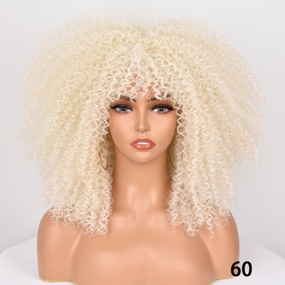 Pelucas rubias de pelo corto para mujeres negras, Afro, rizado, flequillo, Cosplay, Lolita, sintético, Marrón Natural, mezclado: #144