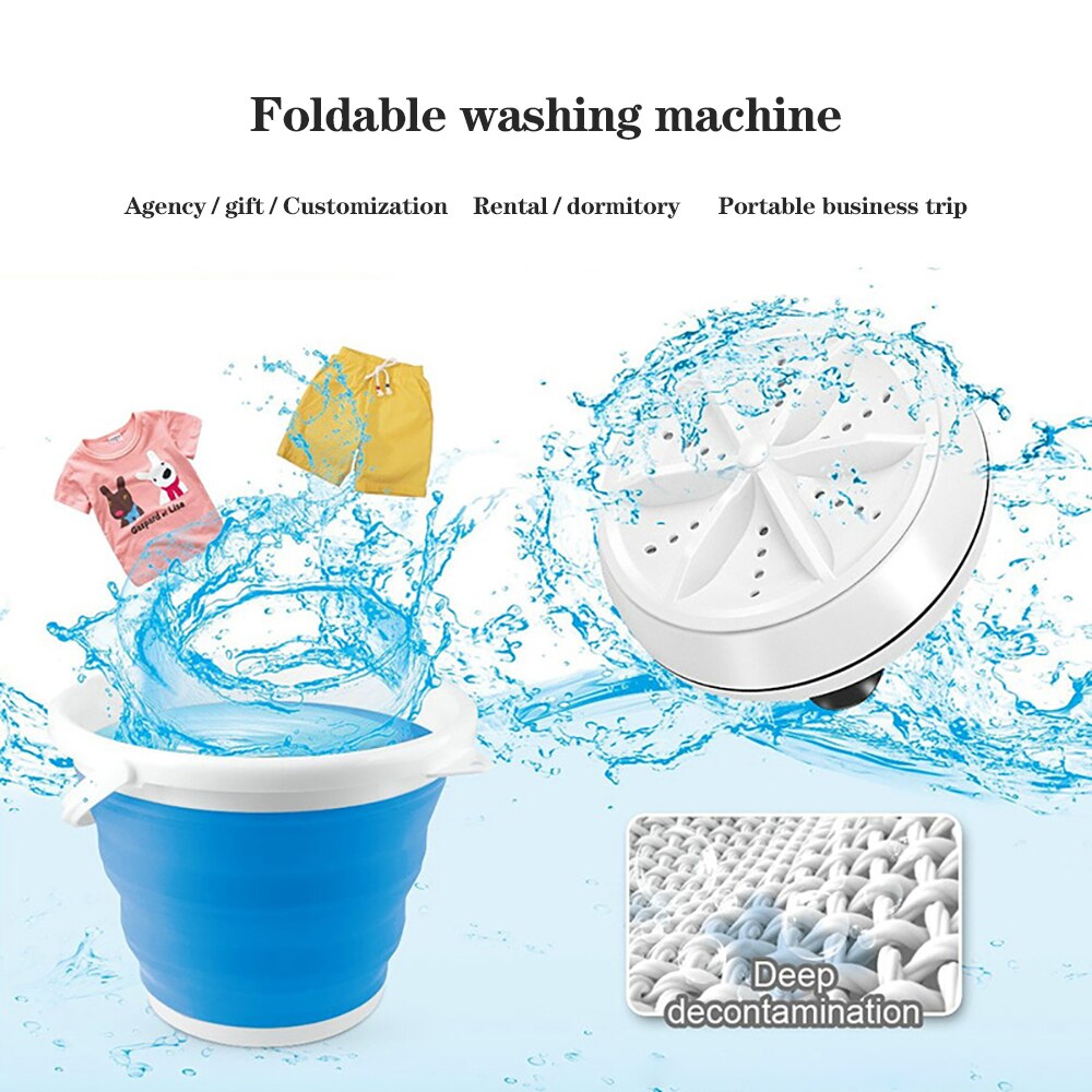 Mini Foldable Washing Machine Ultrasonic Cleaning Small 3 in 1 Portable Turbo Washer USB Dormitory Washer For Home Travel