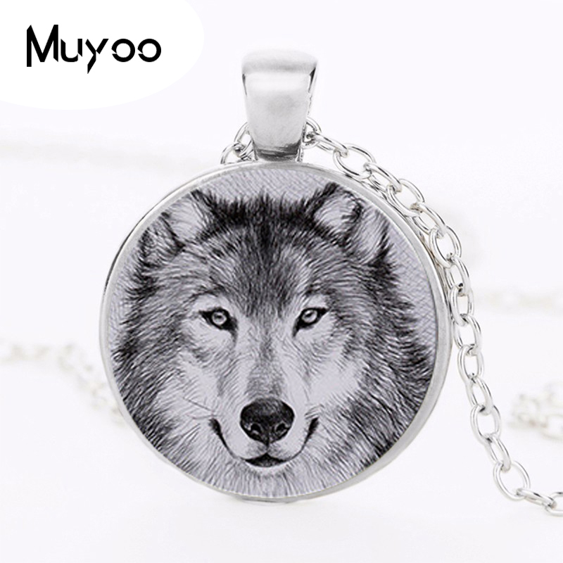 Gray Wolf Logo Pendant Necklace Art Vintage Round Chain Choker Statement Necklace Women Jewelry Men Dress Accessories HZ1