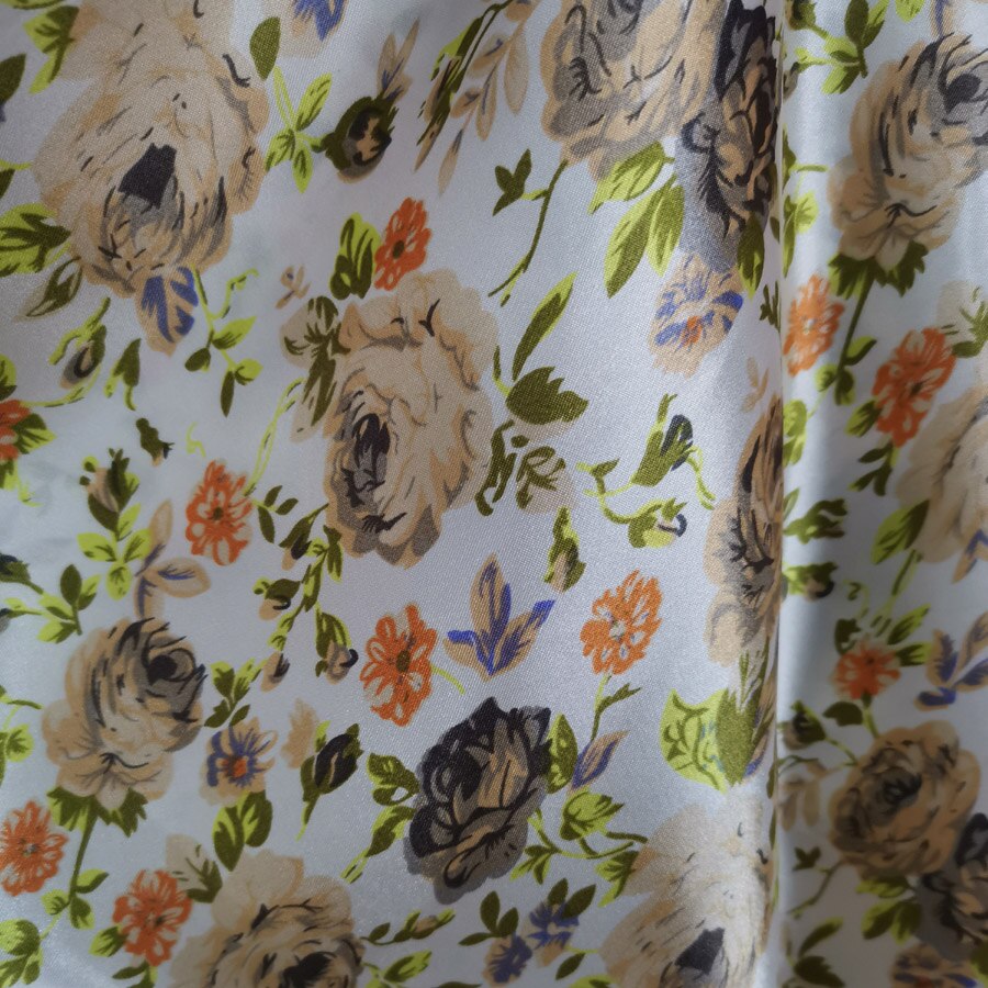 Rose print satin stof sko foring cap bånd indpakning scene tøj stof: 5