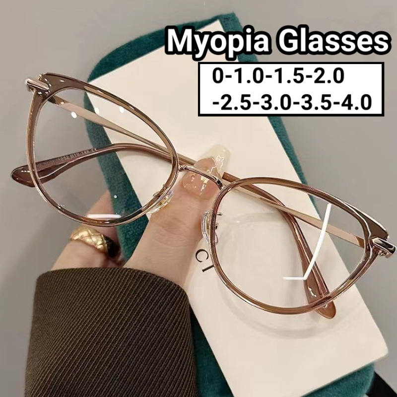 Damenmode Katze Auge Myopiebrille unisex Blaulicht blockierende Computerbrille Trendige Nahsichtbrille 0-1.0-4.0