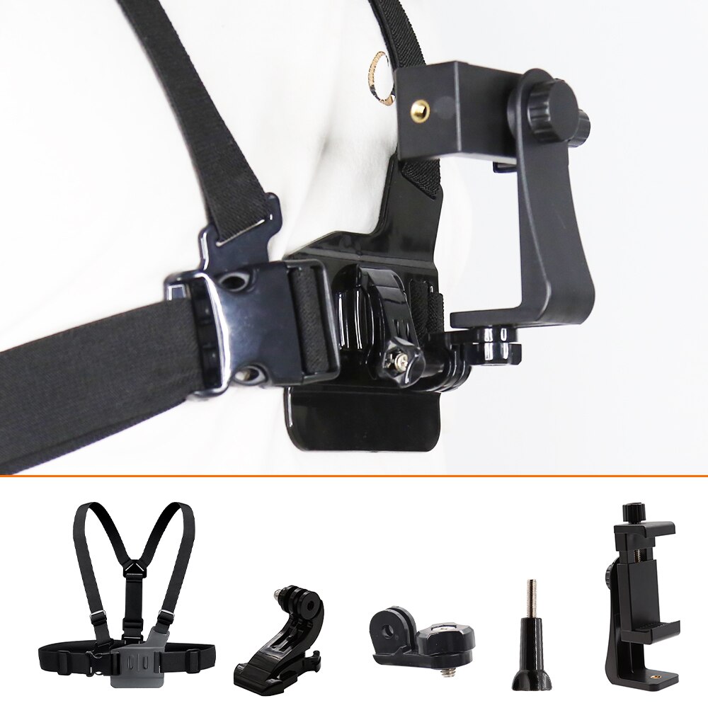 HONGDAK-arnés ajustable para cinturón corporal, montaje en el pecho para Cámara de Acción GoPro Hero 10, 9, 8, 7, EKEN, Smartphone con Clip: Set 4