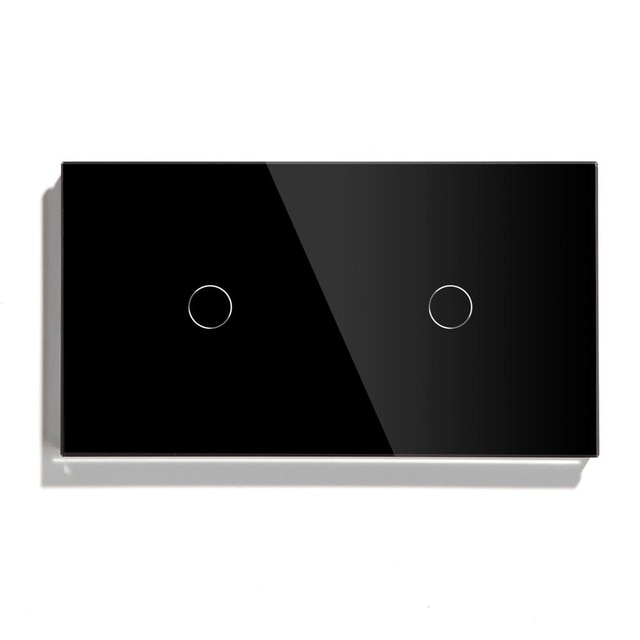 Bseed Eu 2 Gang 1 Manier 2 Way Muur Touch Schakelaar 157Mm Lichtschakelaar Wit Zwart Gouden Kristal Klasse panel 3 Kleuren Schakelaar: Black 1 way